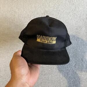 VTG Harrow Truck Lines Hat Black Mesh Snapback Cap Trucker Workwear Canada Rare